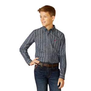 Ariat Kid's Rochard Long Sleeve Button Up Chambray Blue Shirt