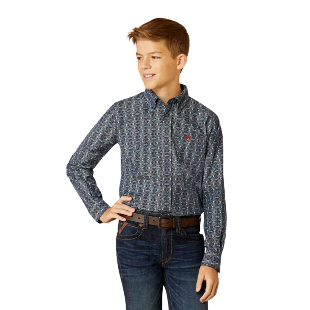 Ariat Kid's Rochard Long Sleeve Button Up Chambray Blue Shirt