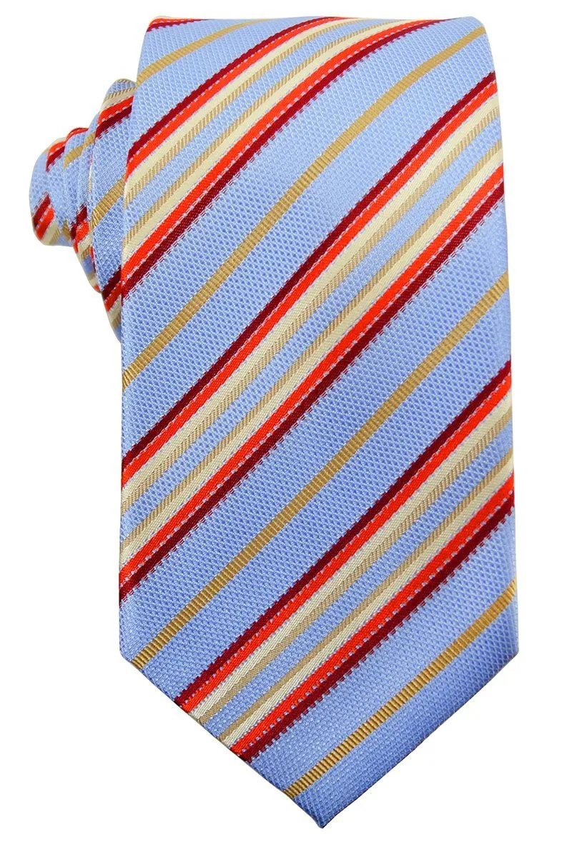 Blue and Red Striped Silk Tie and Pocket Square