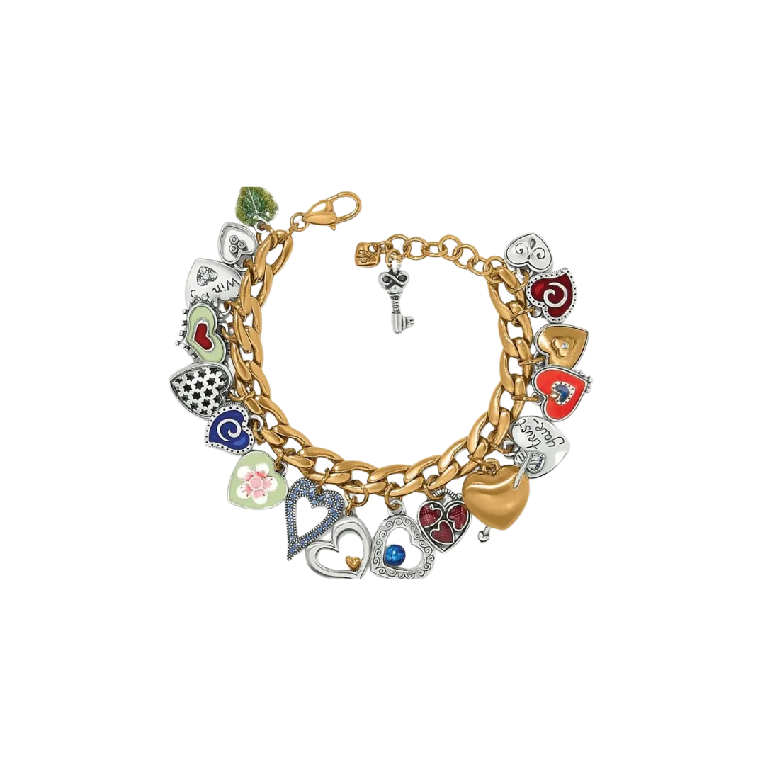 Brighton Women's One Heart Color Charm Silver Gold Bracelet