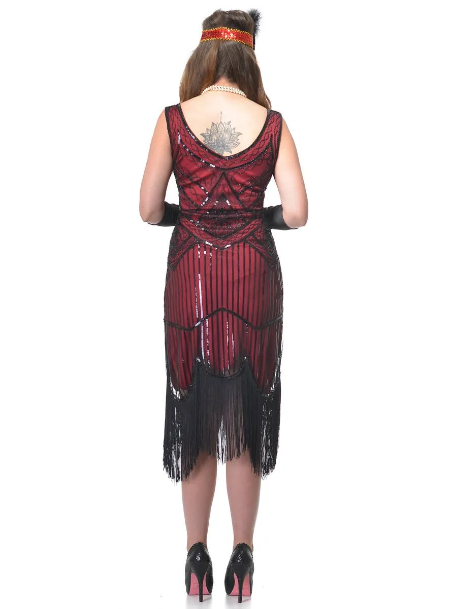 Charming 1920s Deluxe Red and Black Gatsby Dress Costume