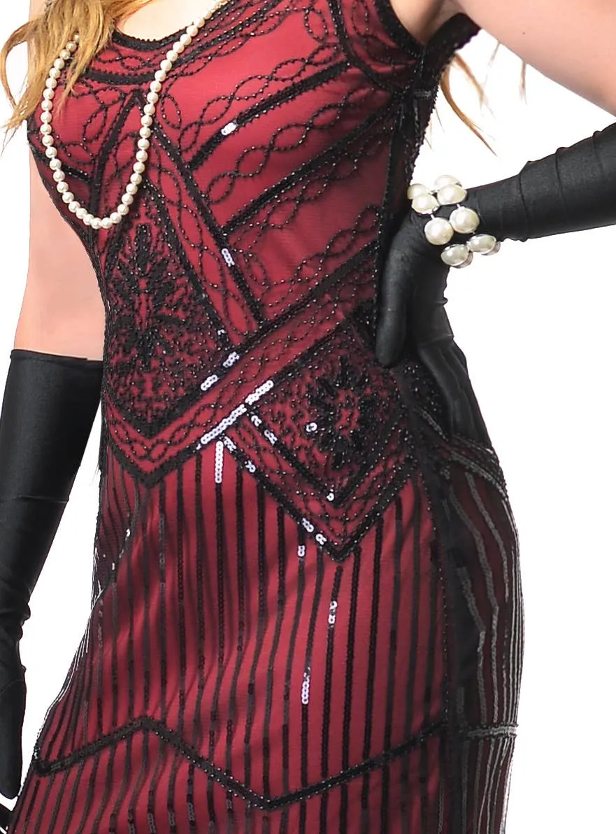 Charming 1920s Deluxe Red and Black Gatsby Dress Costume