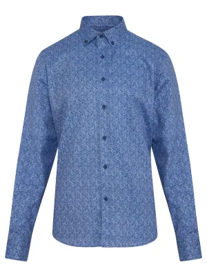 Comfort Fit Long Sleeve Printed Cotton Casual Shirt, Blue B