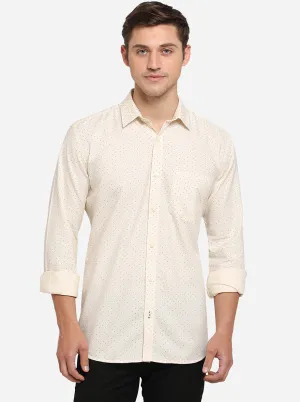 Cream Printed Slim Fit Semi Casual Shirt | Greenfibre