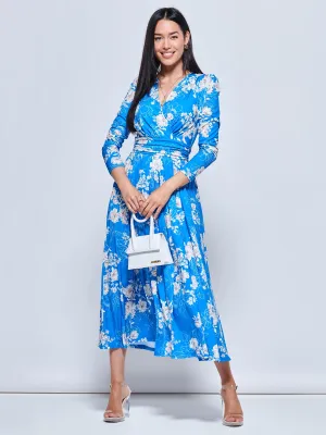 Devorah Printed Jersey Long Sleeve Maxi, Blue Floral