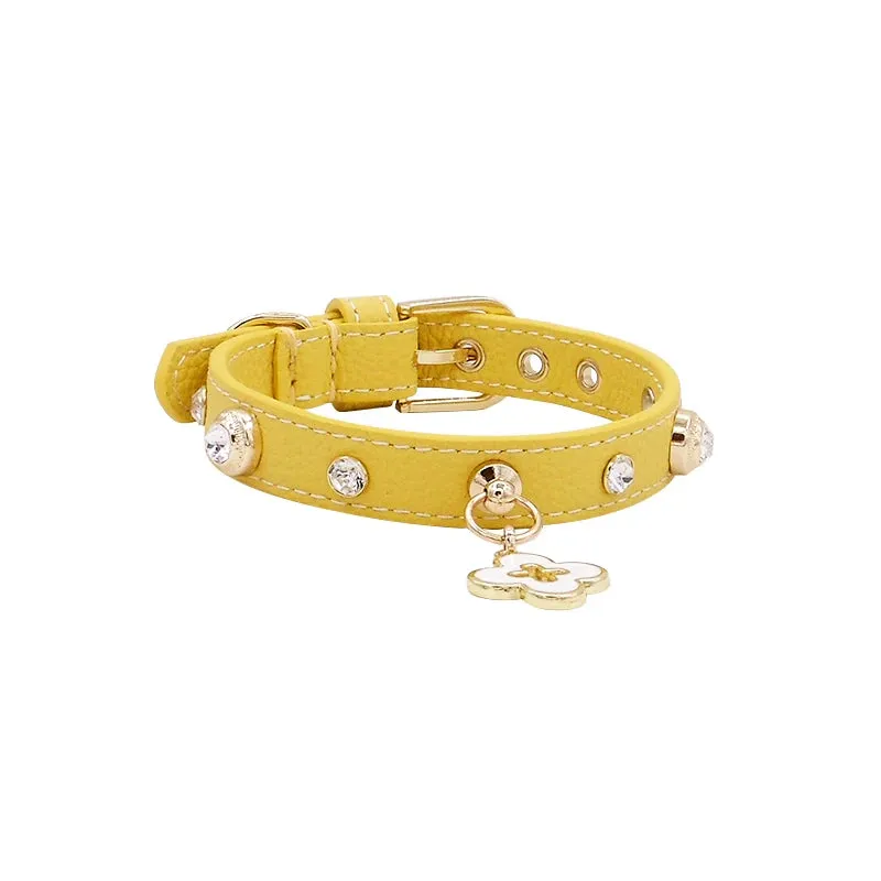 Elegant Genuine Leather Pet Collars with Charm - Luxury Dog & Cat Necklace for Poodles, Papillons, Chihuahuas & Puppies