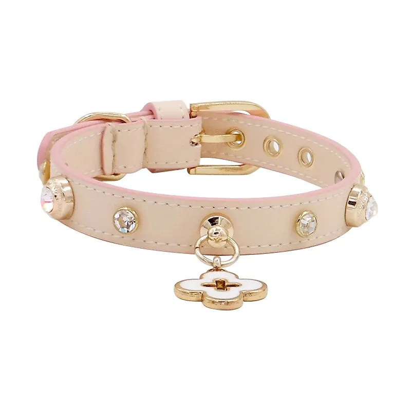 Elegant Genuine Leather Pet Collars with Charm - Luxury Dog & Cat Necklace for Poodles, Papillons, Chihuahuas & Puppies