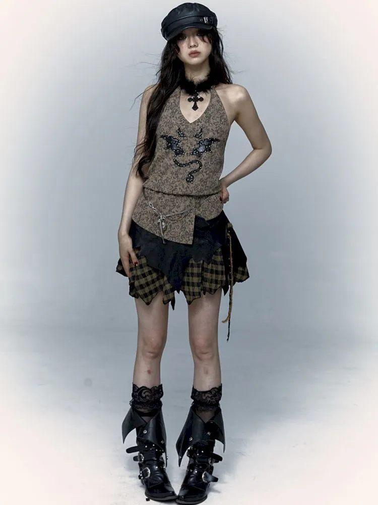 Embroidered Leopard Print Hanging Neck Vest Camisole【s0000009009】