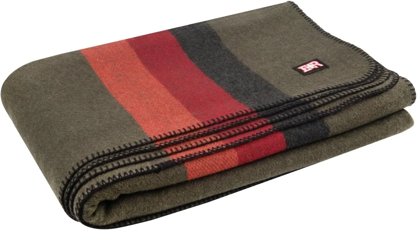 Ever Ready First Aid Military Wool Blanket - Perfect for Outdoors, Camping & Bushcraft Emergency Blanket, 95% Wool - 96" x 96" 6.65 lbs. - with Stripes - Queen Size