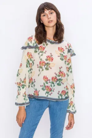 Floral Blouse W/ Bishop Sleeves