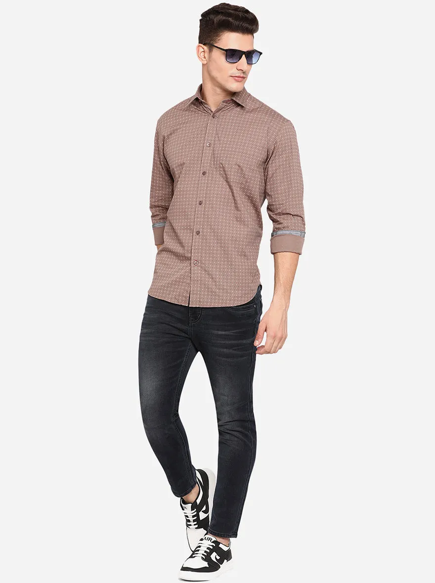 Ginger Brown Printed Classic Fit Casual Shirt | Greenfibre