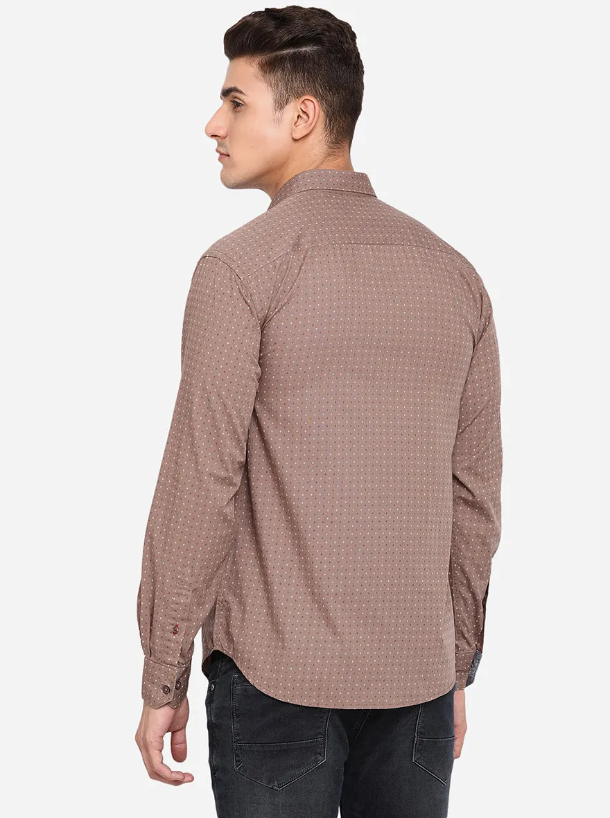 Ginger Brown Printed Classic Fit Casual Shirt | Greenfibre