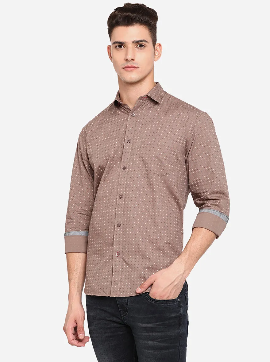 Ginger Brown Printed Classic Fit Casual Shirt | Greenfibre