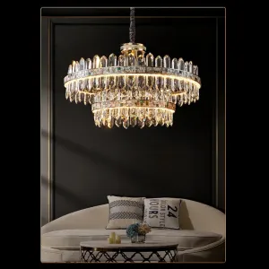 Hako Modern Luxurious LED Golden Silver K9 Crystal Hanging Chandelier