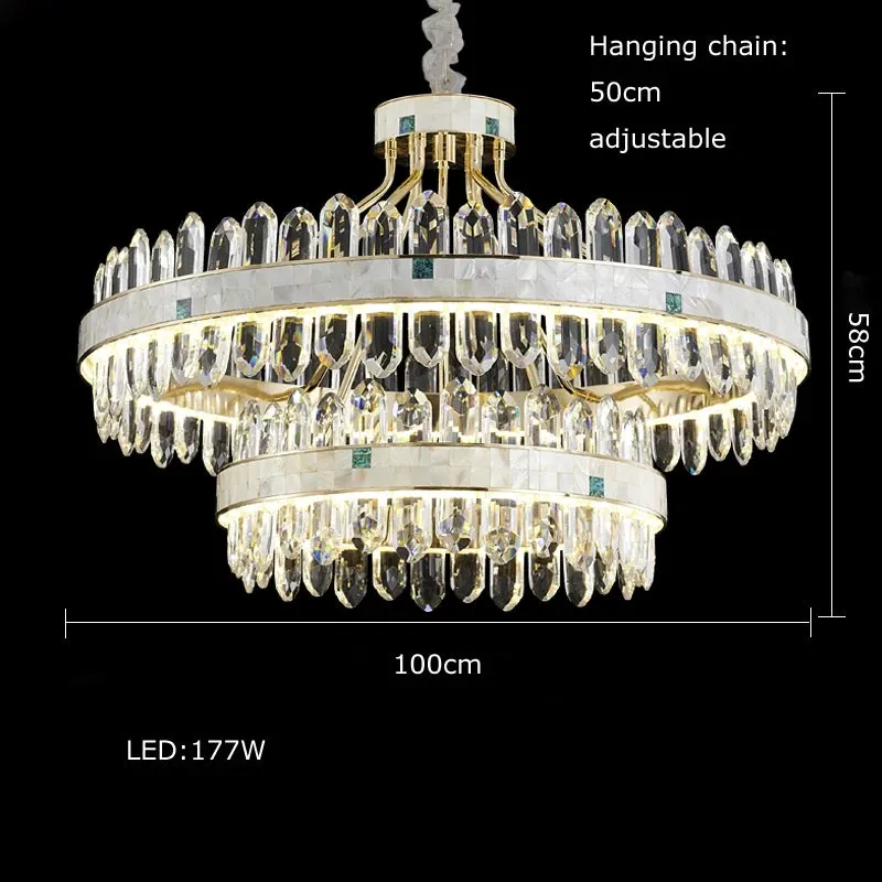 Hako Modern Luxurious LED Golden Silver K9 Crystal Hanging Chandelier