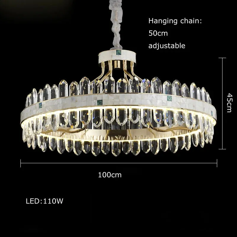 Hako Modern Luxurious LED Golden Silver K9 Crystal Hanging Chandelier