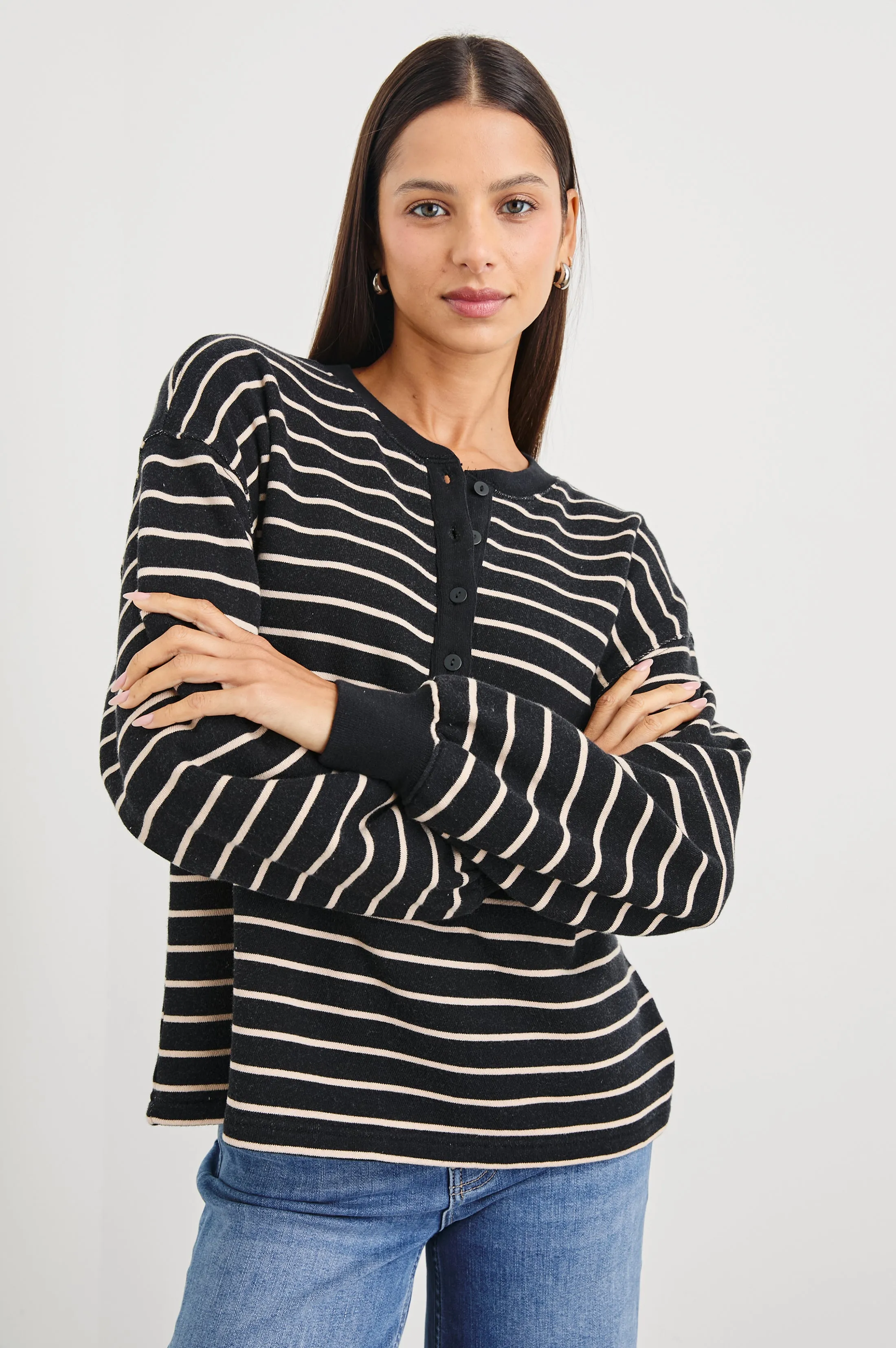 JOAN SWEATSHIRT - BLACK IVORY STRIPE