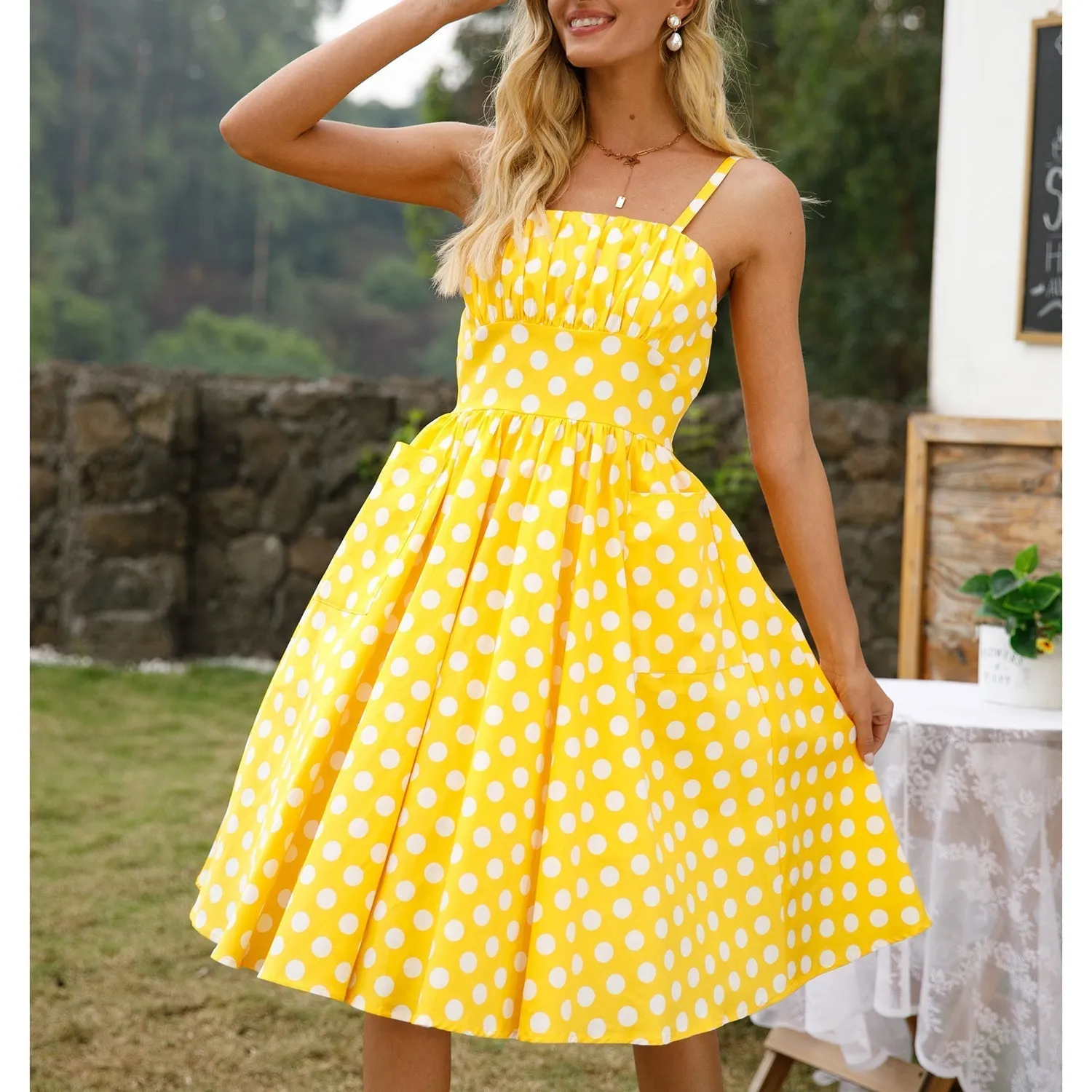 KittenAlarm - Womens 1950s Retro Rockabilly Princess Cosplay Dress with pockets polka dot apron 50's 60's Party Costume Gown(S-2XL)