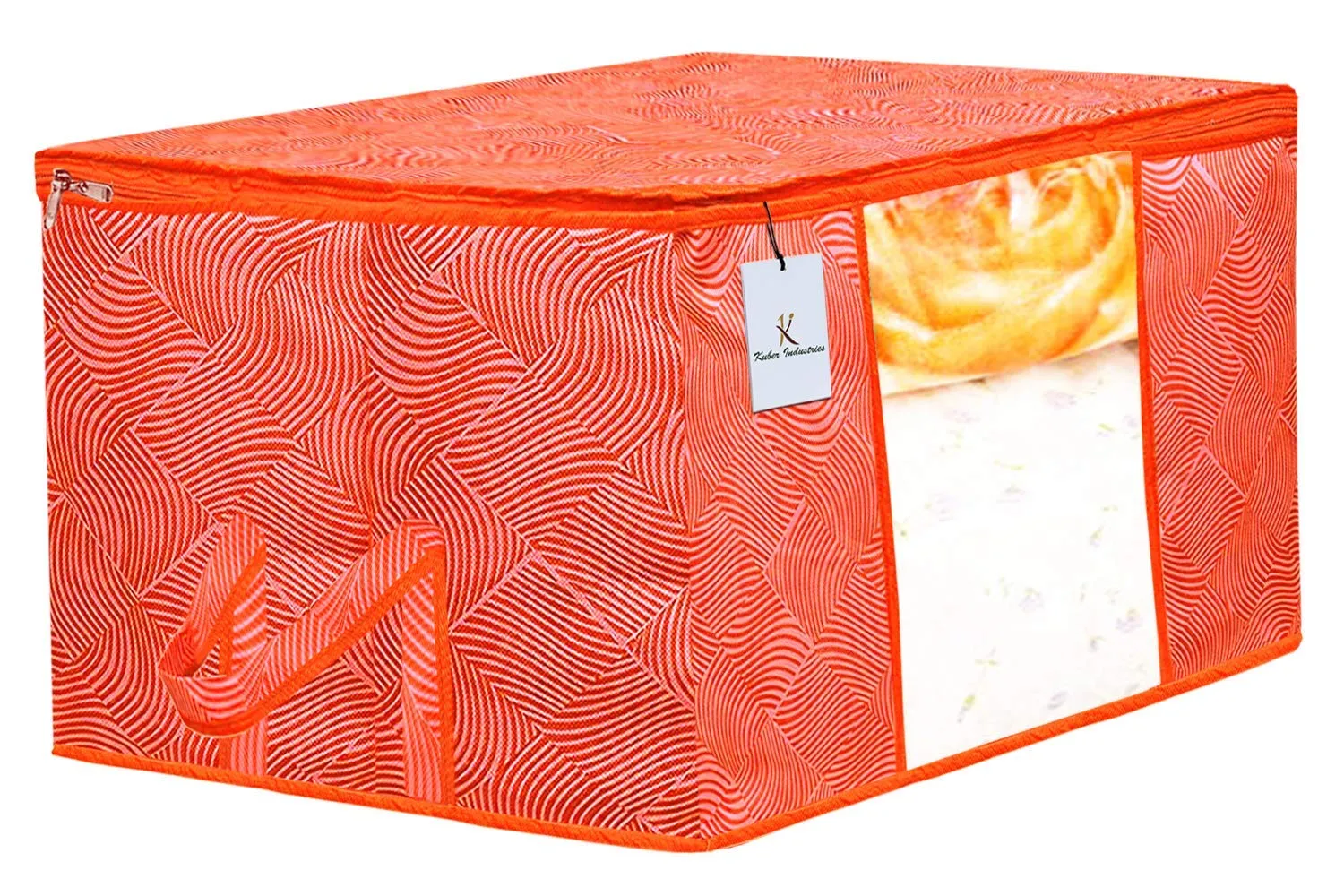 Kuber Industries Leheriya Printed 2 Piece Non Woven Saree Cover And 2 Pieces Underbed Storage Bag, Storage Organiser, Blanket Cover, Orange & Blue -CTKTC42396