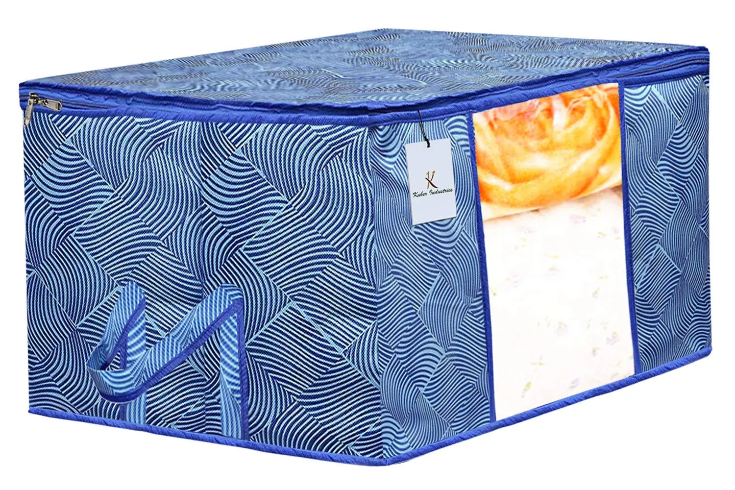 Kuber Industries Leheriya Printed 2 Piece Non Woven Saree Cover And 2 Pieces Underbed Storage Bag, Storage Organiser, Blanket Cover, Orange & Blue -CTKTC42396