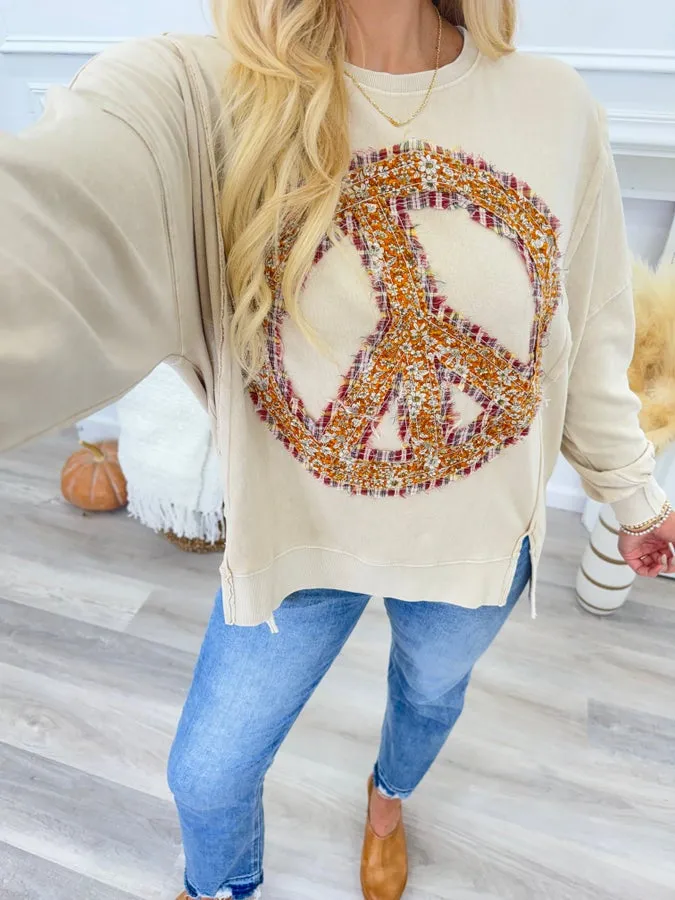 Latte Peace Sign Patch Sweatshirt