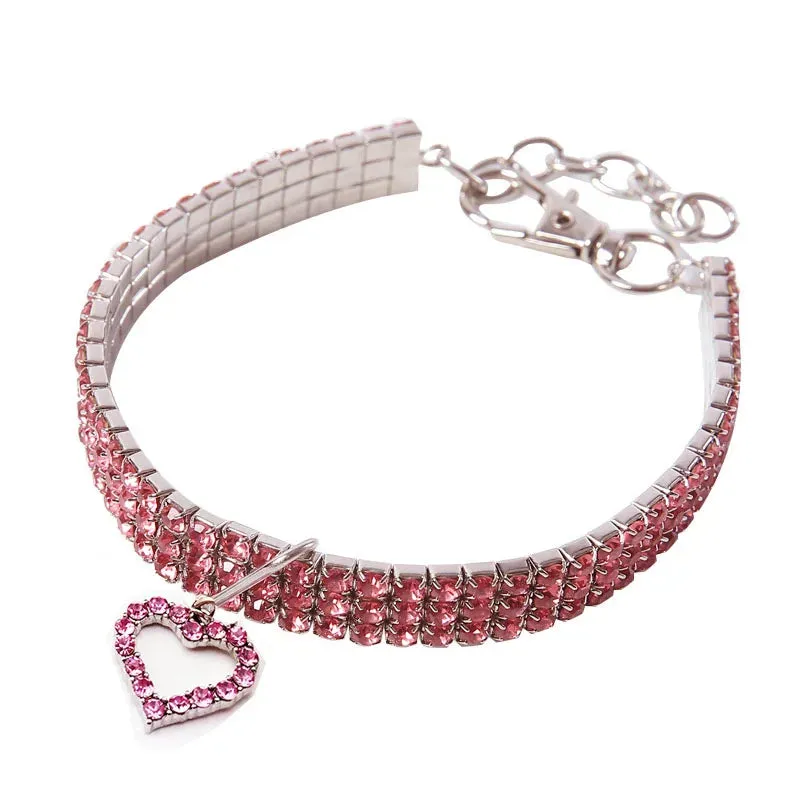 Luxury Bling Pet Collars - Shiny Rhinestone Necklace with Heart Pendant for Dogs & Cats | Diamond Puppy Collar