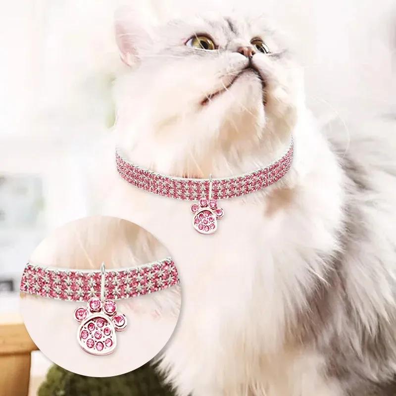 Luxury Bling Pet Collars - Shiny Rhinestone Necklace with Heart Pendant for Dogs & Cats | Diamond Puppy Collar