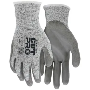 MCR Safety Cut Pro 92752 ANSI Cut Level A3 Polyurethane Coated Palm and Fingertips Work Gloves, Gray, Box of 12 Pairs