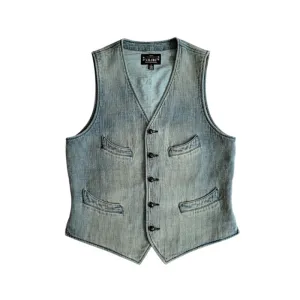 Men's Washed Blue Sashiko V-neck Vest