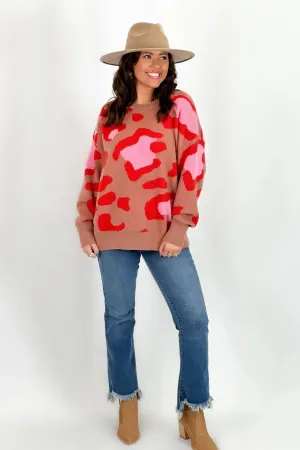 Mocha and Red Multi Leopard Sweater