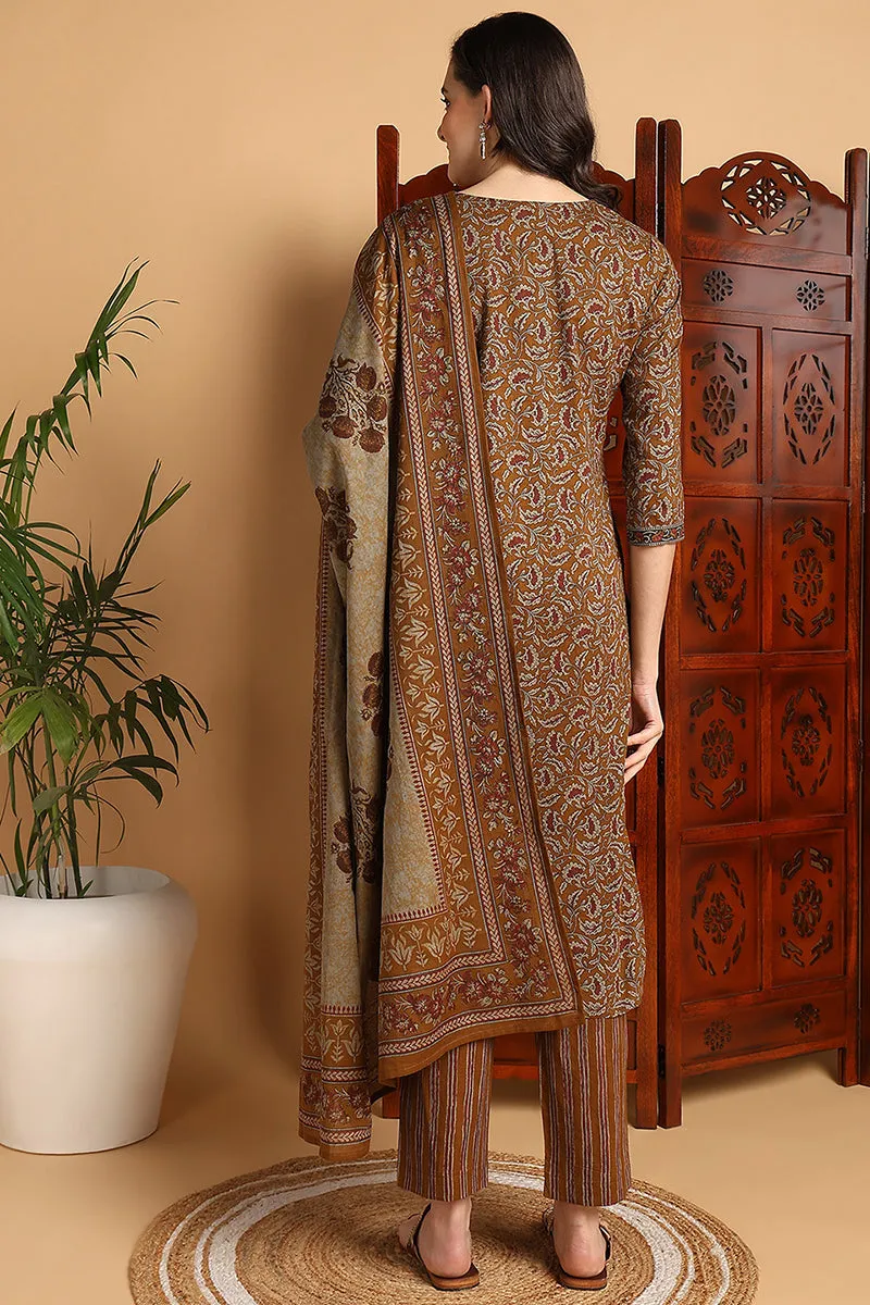 Mustard Pure Cotton Floral Printed Suit Set