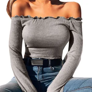 Off Shoulder Long Sleeve Loose Blouse