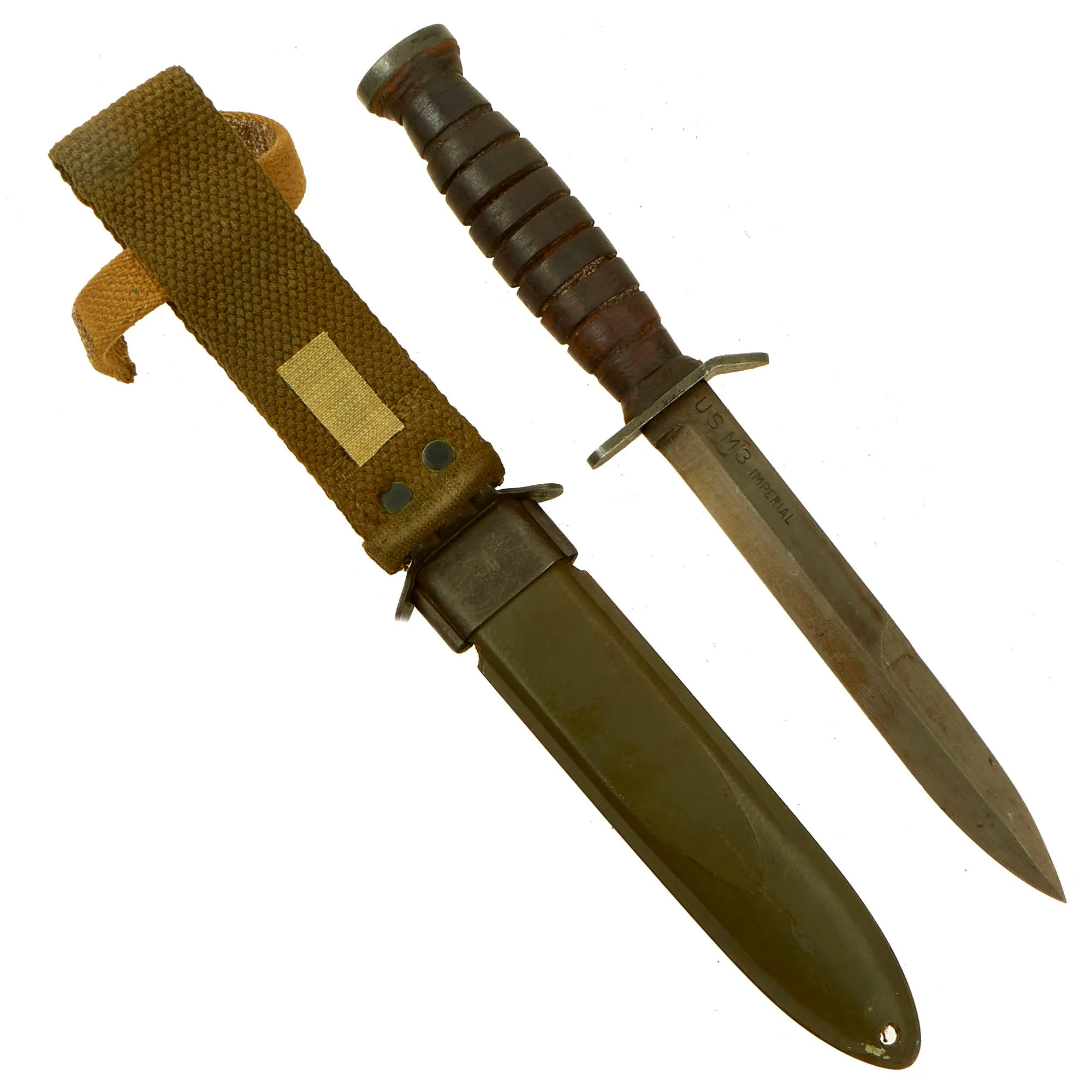 Original U.S. WWII Blade Marked Second Pattern M3 Fighting Knife by Imperial Knife Co. with Updated M8 Scabbard