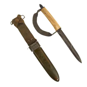 Original U.S. WWII Modified 3rd Pattern M3 Fighting Knife with Stag Horn Handle and Updated M8 Scabbard - Knuckle Knife