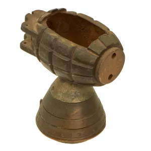 Original WWII British No.36 Mills Bomb Grenade Trench Art Ashtray with Artillery Fuse Base - Dated 1915