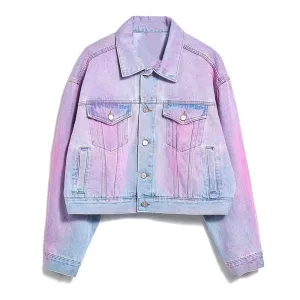 Patchwork Single Breasted Coats For Women Lapel Long Sleeve Casual Loose Hit Color Denim Coat Female Fashion