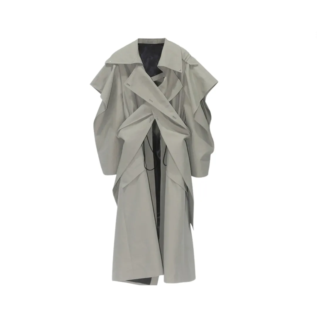 Pre Order:  Irregular Loose Drawstring Waist Cinched Trench Coat