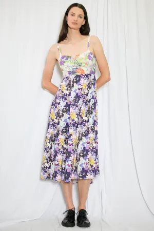 Silk Printed Mix Purple Floral Long Dress