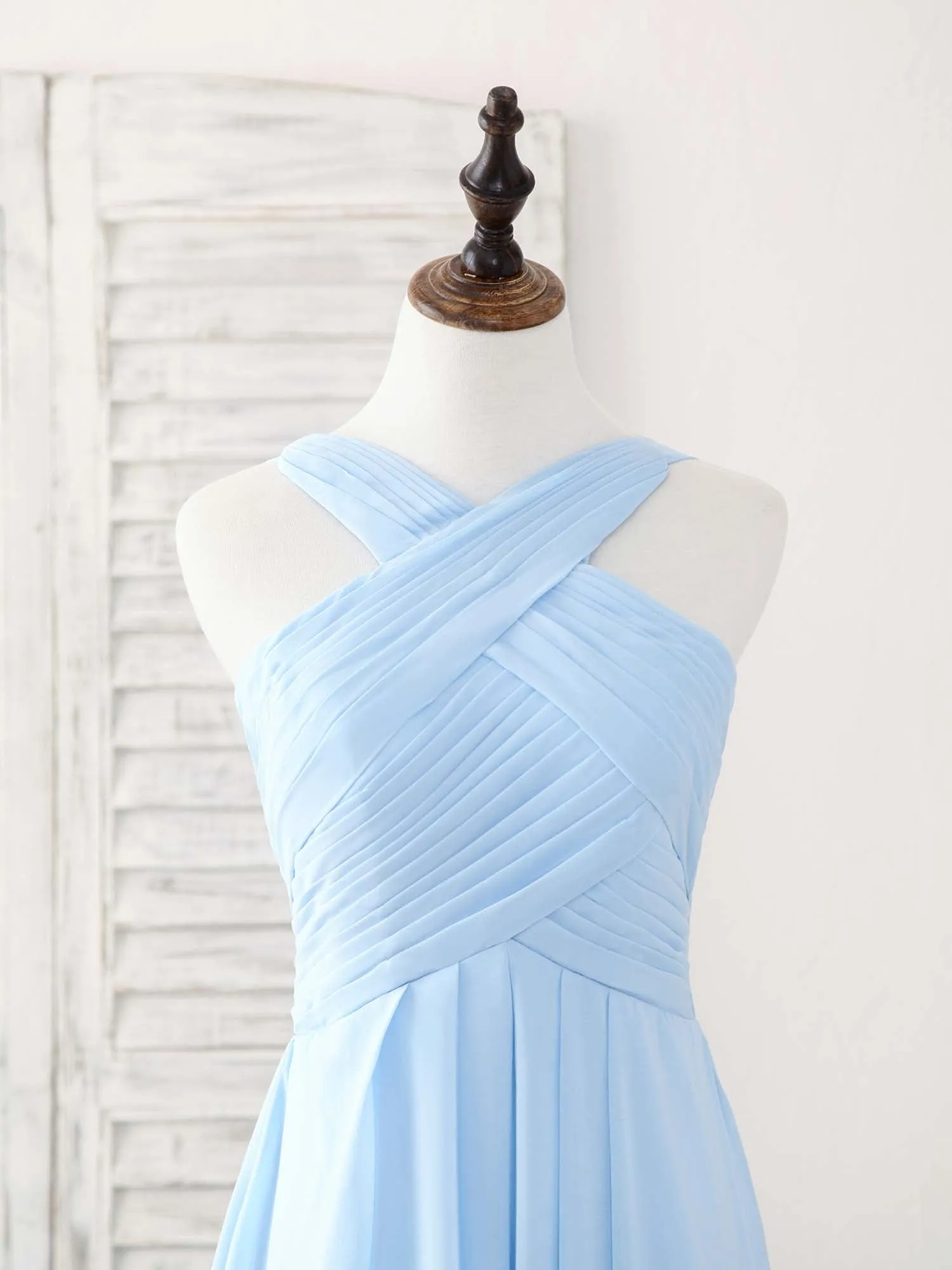 Simple V Neck Chiffon Blue Long Prom Dress Blue Bridesmaid Dress