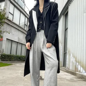 Topstitched Contrast Design Midi Trench Long Sleeve Elegant Suit Windbreaker 2022 Autumn Winter New Fashion Women