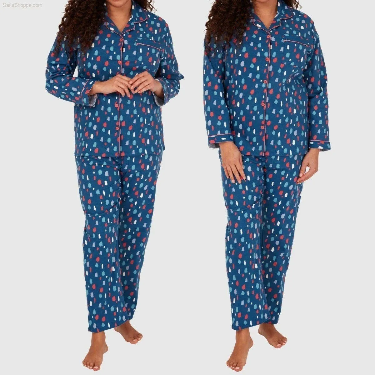 Women's Brushed Cotton Long Sleeve Wincey Pyjama Set Loungewear