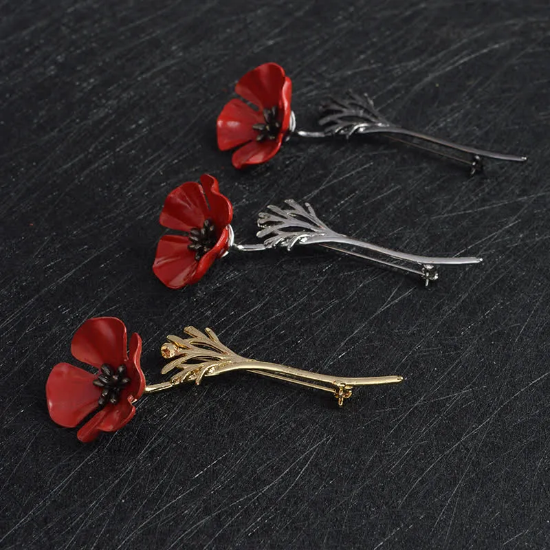 Women's Classy Red Poppy Flower Brooch