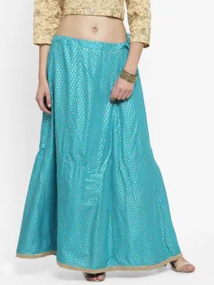 Women'S Turquoise Printed Rayon Maxi Skirt