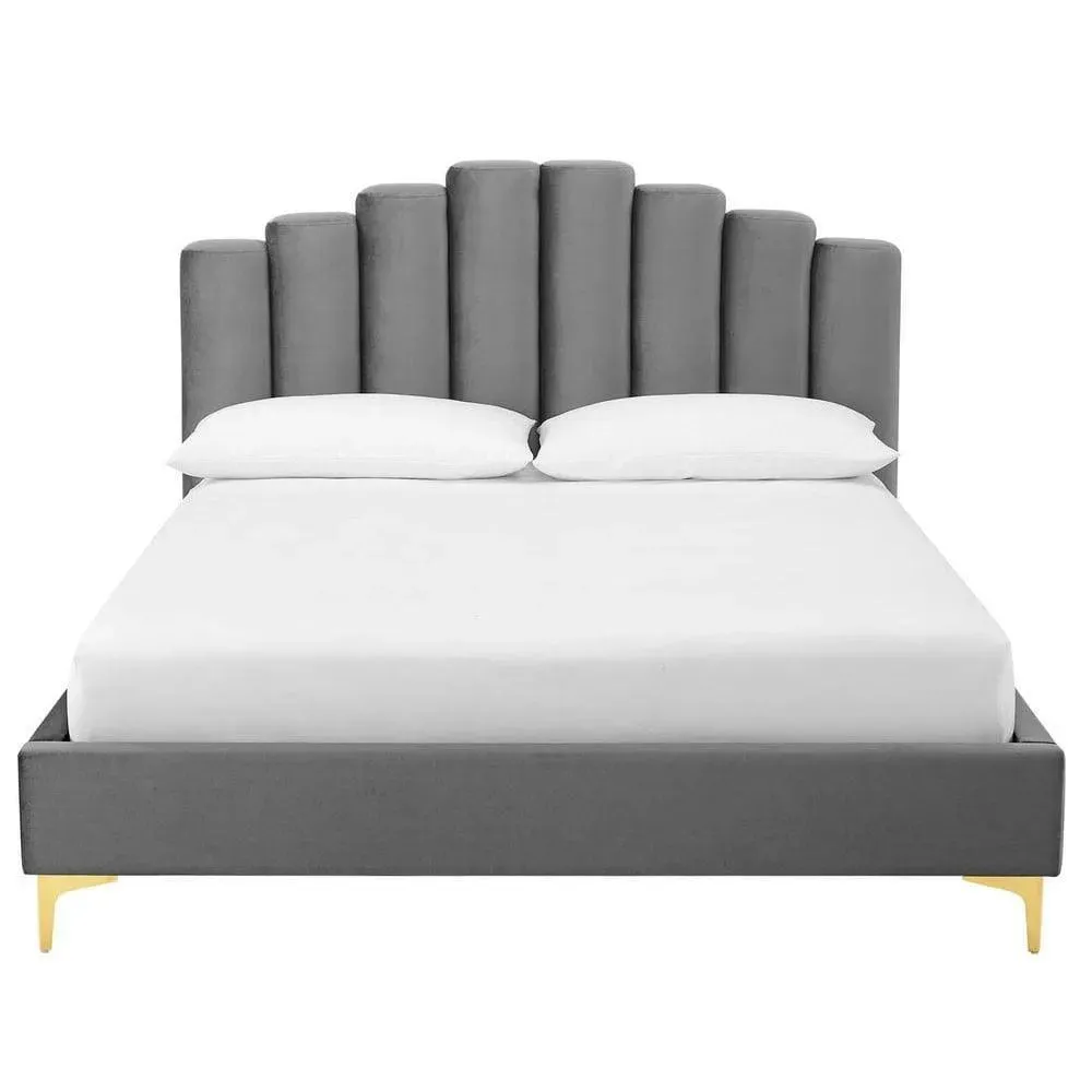 Wooden Twist Olivia Glam Velvet Upholstery Rectangular Bed Modern Luxury Bed Frame with Stylish Design