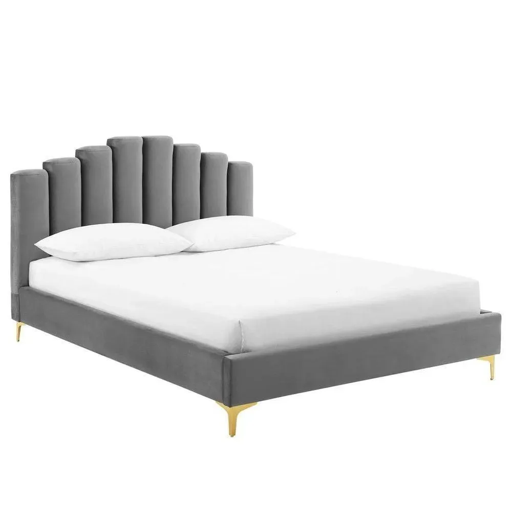 Wooden Twist Olivia Glam Velvet Upholstery Rectangular Bed Modern Luxury Bed Frame with Stylish Design